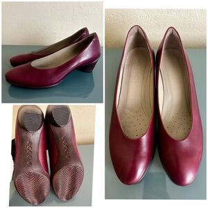 ECCO Sculptured 45 W's Burgundy Red Leather Block-Heeled Pumps Shoes 41 10.10.5